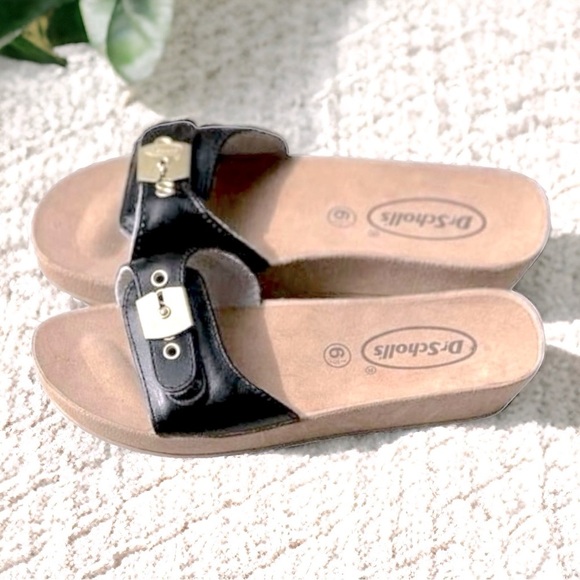 DR SCHOLLS New Sandals Slip On Slide Clog Shoe Black Buckle 6.5 - Picture 2 of 7
